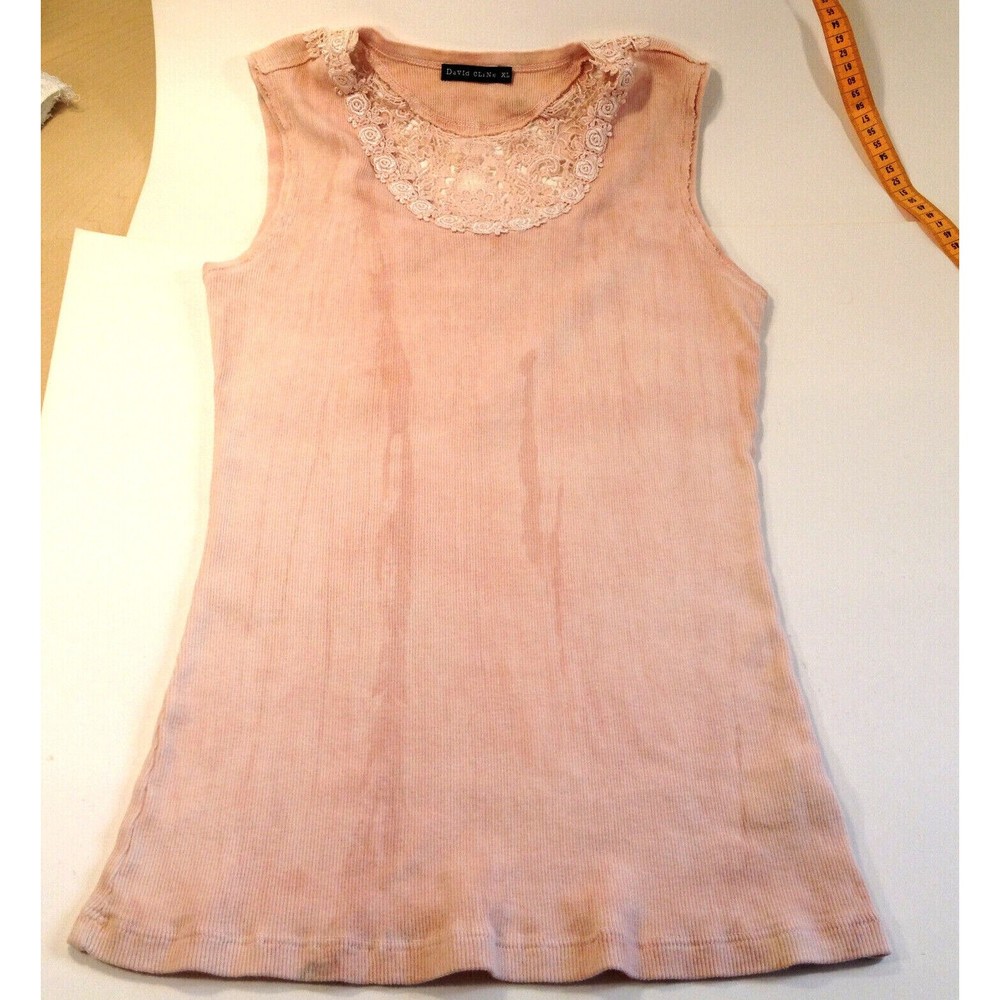 Vintage DAVID CLINE Tye-Dyed Lace Trimmed Ribbed Sleeveless Top XL USA Made